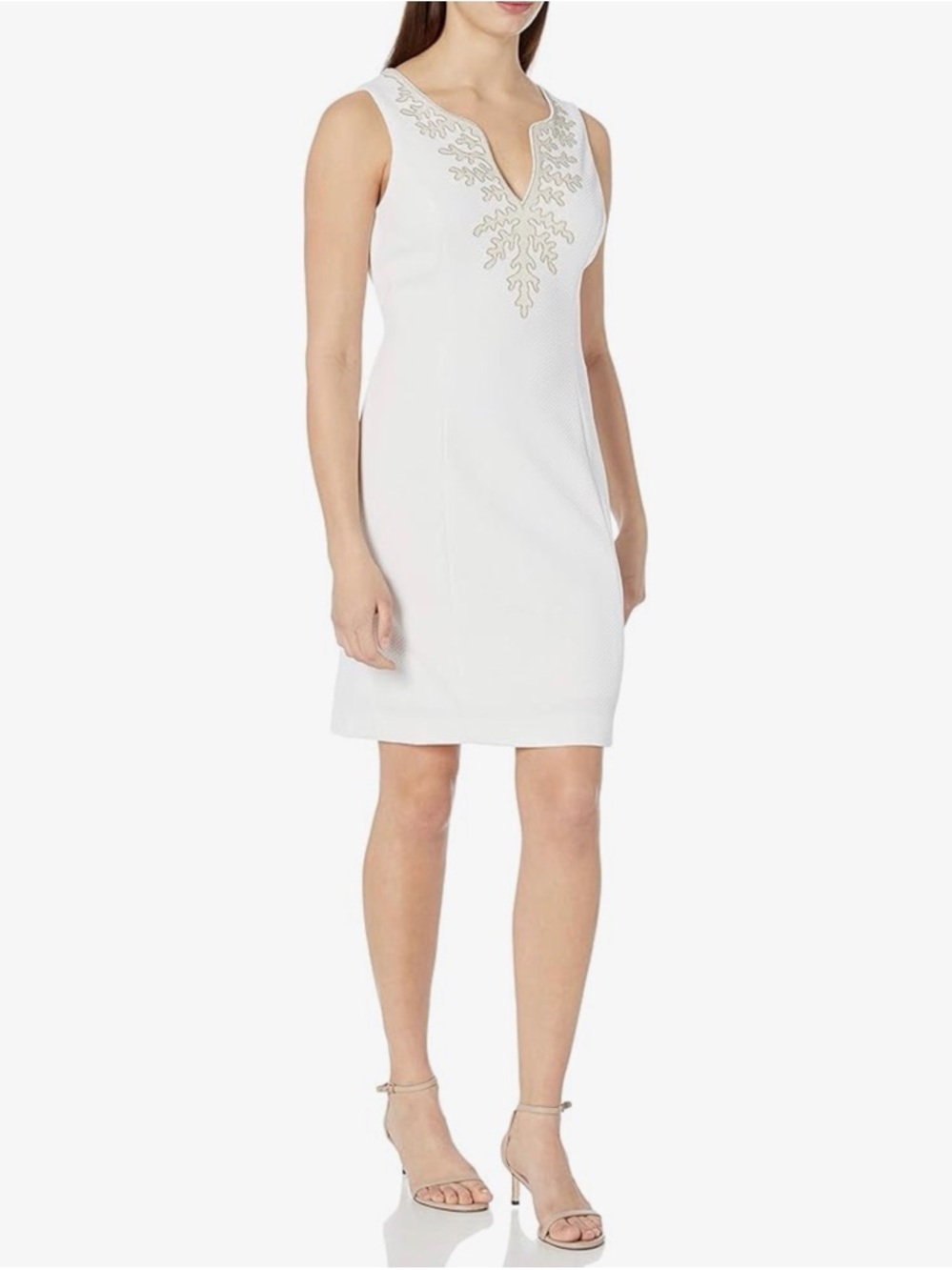 Pappagallo Women's The Amaya Dress Size 12 white and gold embroidery